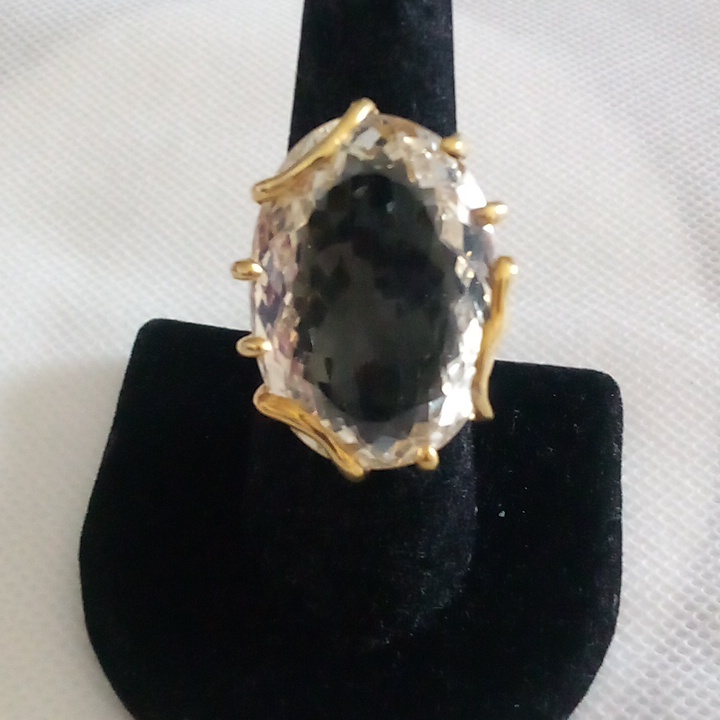 Big Lucious Natural 68ct Quartz Solitaire Cocktail Ring Size 75 125$